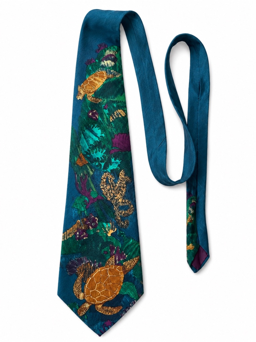 Vintage World Wildlife Fund WWF Silk Tie Coral Reef Sea Turtle Marine Life 58